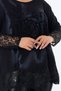 Flock Print Rose Motif Long Sleeve Skirt and Lace Blouse with Sleeve - 7