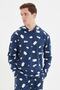Navy Blue Regular Fit Printed Top Hooded 100% Cotton Pajamas Set Tmnaw22Pt1067 - 2