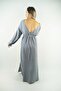 V-Neck Cotton Linen Dress - Gray - 3