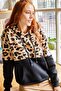 Women's Black Leopard Fleece Leopard Detailed Thick Sweatshirt with Fleece Inside SWT-19000470 - 3