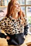 Women's Black Leopard Fleece Leopard Detailed Thick Sweatshirt with Fleece Inside SWT-19000470 - 5