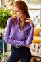Women's Purple Zippered Turtleneck Lycra Blouse BLZ-19001155 - 2