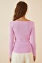 Women's Lilac Heart Collar Ribbed Knit Sweater US00738 - 3