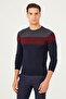 Men's Navy Blue Striped Knitwear Sweater