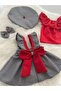 Baby Girl Houndstooth Pattern Salopet Blouse Hat & Bandana Set - 2