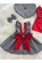 Baby Girl Houndstooth Pattern Salopet Blouse Hat & Bandana Set - 3
