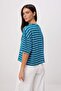 Petrol Çizgili Boxy/Relaxed Kalıp Kısa Kollu Örme T-Shirt TWOSS26TS00048 - 4
