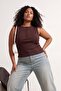 Brown Crop Boy Buttoned Crew Neck Oversized Athlete T-Shirt Tbbss26Cv00017