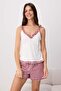 Bordo-Beyaz %100 Pamuklu Ekose ve Kalp Desenli Fırfırlı Örme Pijama Takımı THMSS26PT00202