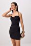 Siyah Kalp Yaka Bodycone/Vücudu Saran Kısa / Mini Elbise TPRSS26EL00196
