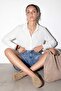 White V-Neck Satin Shirt Tdrss26Go00088