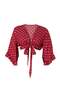 Beachwear Cherry Polka Dot Patterned Crop Sleeve Ruffle Flounce Double Breasted Collar Blouse Tbbss24Af00071 - 5