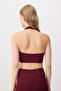 Bordo Soft Fırçalı Kumaş Büzgü Detaylı Destekli/Şekillendirici Örme Spor Sütyeni THMSS26SS00007 - 4
