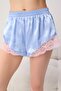 Pembe-Mavi Dantelli İp Askılı Saten Şortlu Dokuma Pijama Takımı THMSS22PT0269 - 3