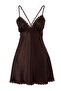 Kahverengi Yırtmaçlı Tül ve Dantel Detaylı Saten Kapsız Babydoll/Fantezi Gecelik THMAW26CY00003 - 4
