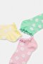 Yellow-Pink 3-Piece Cotton Blend Floral Patterned Baby Overlock Knitted Booties Socks Thmss26Co00046 - 5
