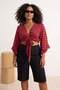 Beachwear Cherry Polka Dot Patterned Crop Sleeve Ruffle Flounce Double Breasted Collar Blouse Tbbss24Af00071