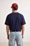 Lacivert Oversize %100 Pamuklu Bisiklet Yaka Minimal Yazı Baskılı Tok Kumaş T-shirt TMNSS23TS00084 - 3