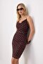 Kahverengi Puantiyeli Bodycon Degaje Yaka Kolsuz Mini Tül Astarlı Örme Elbise TWOSS26EL01174