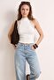 Ecru Fitted/Body-Fitting Halter Neck Lace Detailed Corded Fabric Stretchy Knitted Blouse Twoss26Bz00663 - 2