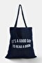 Dark Blue Denim Slogan Printed Women's Maxi Shoulder Bag Takss26Oc00118 - 3