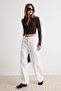 Beyaz %100 Pamuk Bel Detaylı Düşük Bel Wide Leg Jeans TWOAW27JE00056