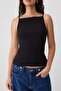 Siyah Fitted/Vücuda Oturan Halter Yaka İnce Askılı Kolsuz Fitilli Esnek Örme Atlet TWOSS26AL00131 - 3