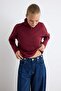 Bordo Selanik/Triko Görünümlü Fermuarlı Yaka Regular/Normal Kalıp Örme Sweatshirt TWOAW22SW0732