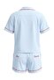 Mavi Çizgili ve Sloganlı Biye Detaylı Viskon Dokuma Pijama Takımı THMSS26PT00206 - 9