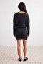 Black Boat Neck Low Sleeve Mini Length Knitwear Dress Twoaw27El00013 - 4
