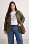 Haki Bel Bağlamalı Dik Yaka Oversize Midi Trençkot TWOAW27BM00009 - 3