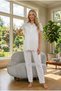 New Season Ecru Maternity Summer Pajama Set with Scallop Linen Detailed Design, Short Sleeves, 100% Cotton Pajama Set - 3