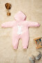 Pompom Rabbit Embroidered Zippered Eared Baby Romper - 3