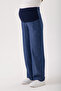 Maternity Loose Wide Leg Summer Denim Fabric Pants, Adjustable Waist - 6
