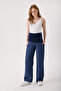 Maternity Loose Wide Leg Summer Denim Fabric Pants, Adjustable Waist - 2