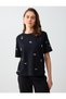 Black 100% Cotton Crew Neck Short Sleeve Pearl Knitted T-Shirt