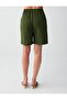 Khaki Linen Blend Straight Cut High Waist Woven Shorts - 5