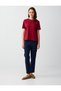 Burgundy Short Sleeve Crew Neck Knitted T-Shirt with Embroidery Detail - 2