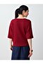 Burgundy Round Neck Three Quarter Sleeve Relaxed Fit Knitted Blouse - 5