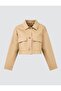 Camel Hair Straight Cut Shirt Collar Long Sleeve Gabardine Jacket