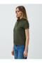 Khaki Straight Cut Shirt Collar Short Sleeve Knitted T-Shirt - 3