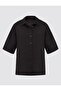 Black 100% Linen Straight Cut Short Sleeve Woven Shirt - 7