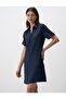 Polo Neck Navy Blue Mini Dress - Short Sleeve - 3