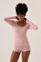 X Ece Pink Modal Fabric Long Sleeve Shorts Pajama Set Ribbed Pj