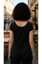 Women's Short Sleeve Boat Neck Black Body Blouse T-Shirt - 5