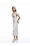 Square Neck Gathered A-Line Balloon Sleeves Floral Slit Midi Dress Bürümcük - 2