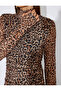 Long Leopard Dress Mock Neck Long Sleeve Pencil Form - 5