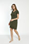 Women's Collar Lace Short Sleeve Khaki Plus Size Combed Nightgown Dress - 5
