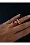 Tarnish-Resistant Steel Gold Color Flower Patterned Enamel Adjustable Steel Ring - Gift Boxed - 2