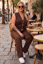 Women's Plus Size Zara Crepe Fabric V-Neck Buttoned Vest and Trousers Two-Piece Set - 3